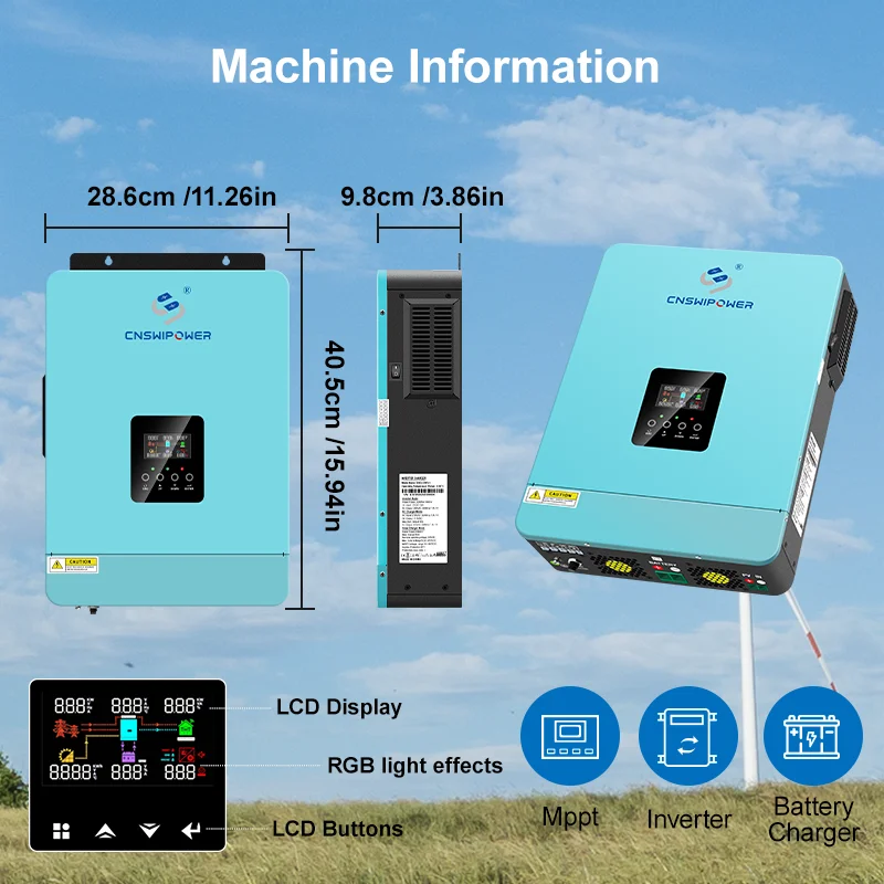 CNswipower SRC 4000VA 3600W عاكس للطاقة الشمسية الهجين محول موجة جيبية نقية 120A MPPT 24VDC 120VAC لشاحن الطاقة الشمسية #4