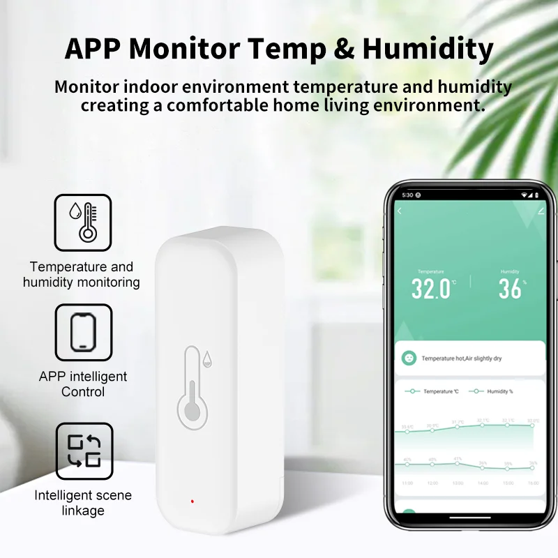 Tuya WiFi Temperature And Humidity Sensor APP Remote Monitor For Smart Home via Smart Life Work With Alexa Google Assistant