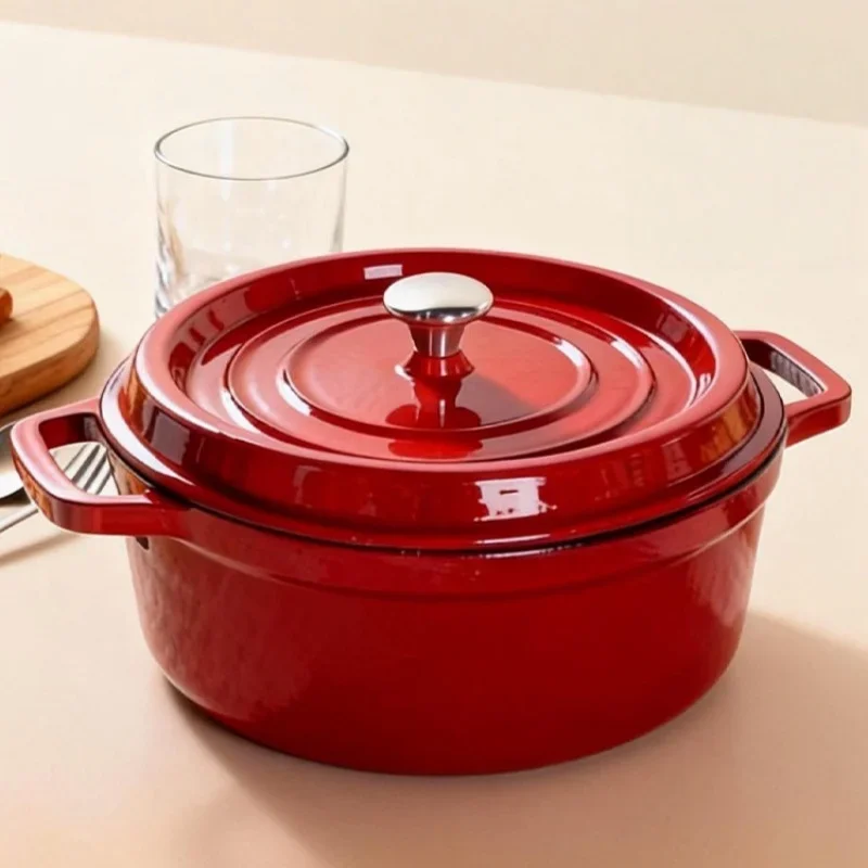 Enamel Cast Iron Pot, Non-stick Stew & Soup Casserole, Ideal Housewarming Gift, Compatible with Gas & Induction Cooker