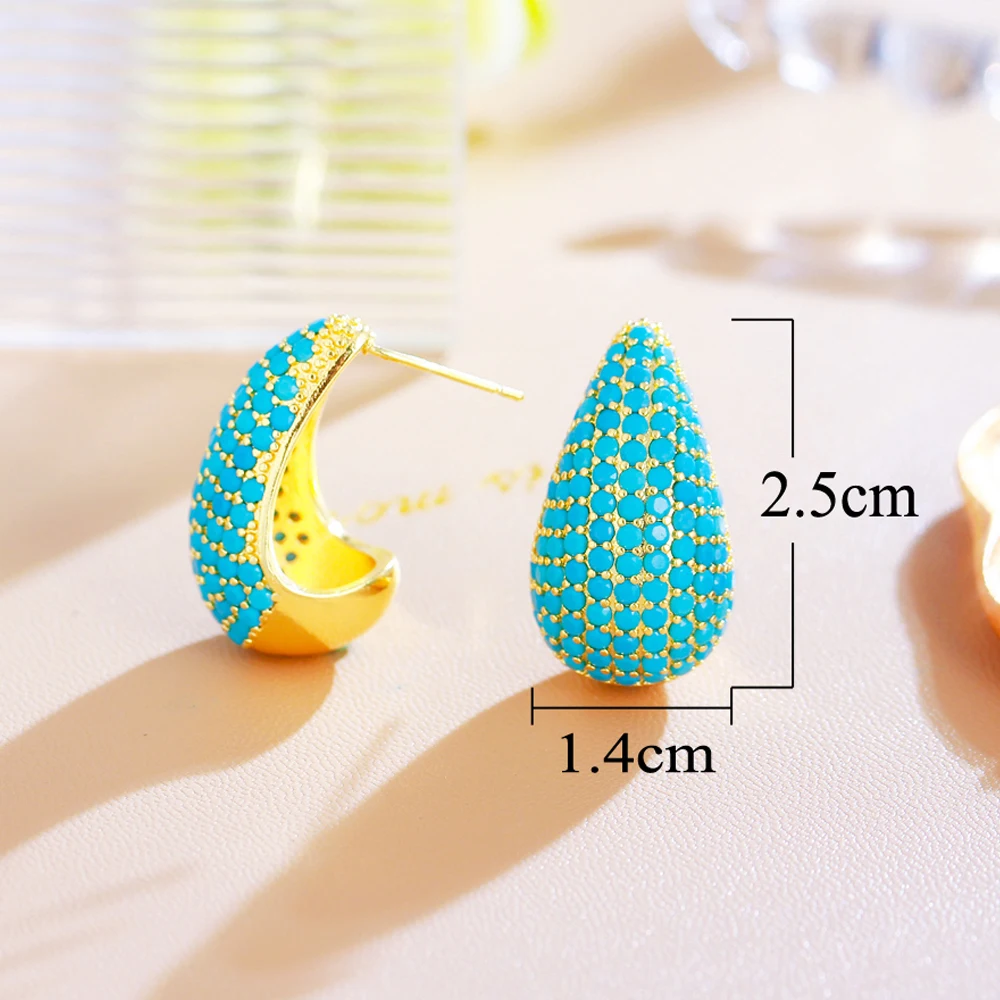 ThreeGraces 2024 New Fashion Turquoise Stone Big Geometric Stud Earrings for Women Elegant Office Daily Party Jewelry E1932