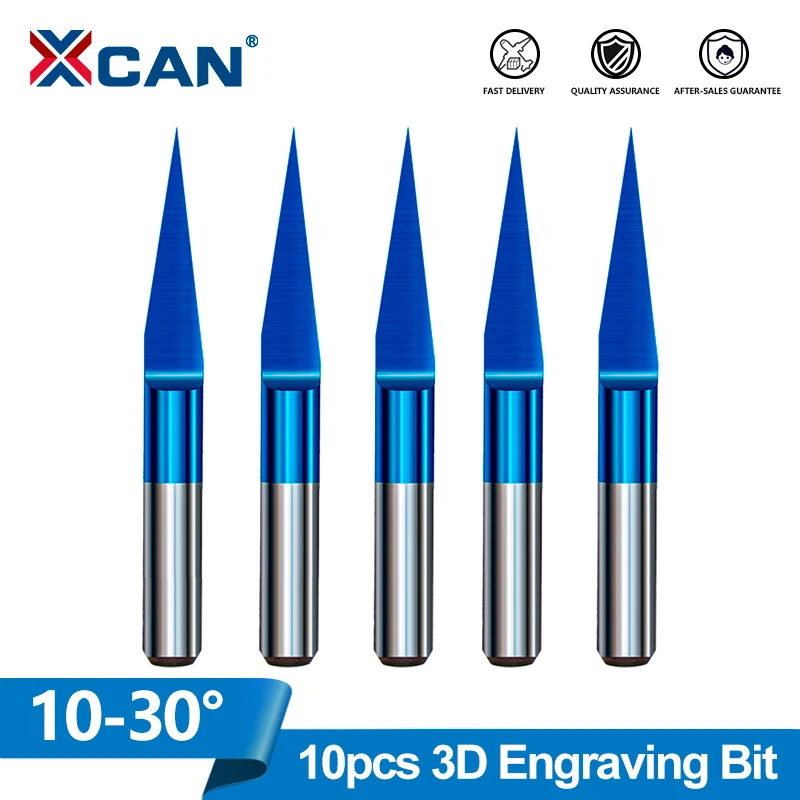 

XCAN 10pcs Flat Bottom Milling Cutter Carbide End Mill 10 15 30 Degrees Tip 0.1mm 1/8 Shank CNC Engraving Bit