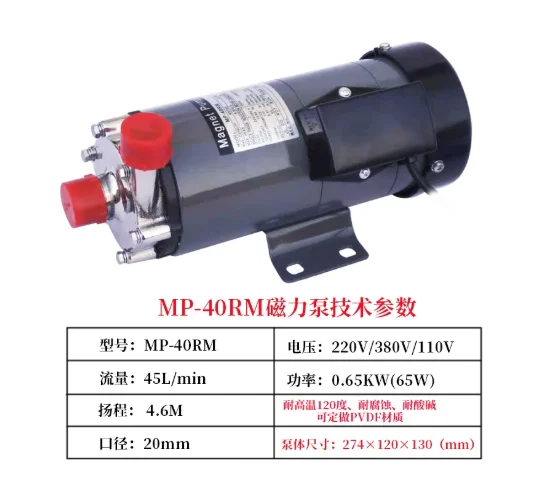 Mini Magnetic Circulating Pump MP-40RM with Stainless Head, Large Flow Acid and Alkali Resistant, Leak-Proof Water Pump Design
