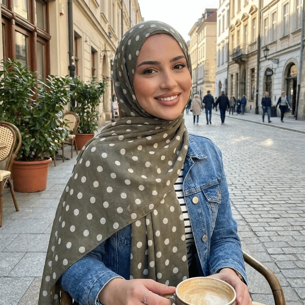 Breathable Cotton Long Scarf Lightweight Stylish Polka Dot Shawl Head Decoration Versatile Classic Pattern Headscarf Travel
