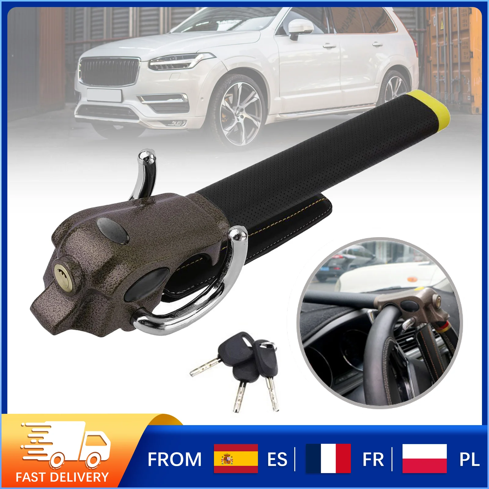 Verrou de volant de voiture universel antivol en alliage d'aluminium, verrou de sécurité à trois directions, brise-vitre d'urgence