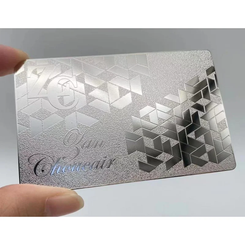 

Custom Factory high quality frosted background embossed plating silver stainless steel business card