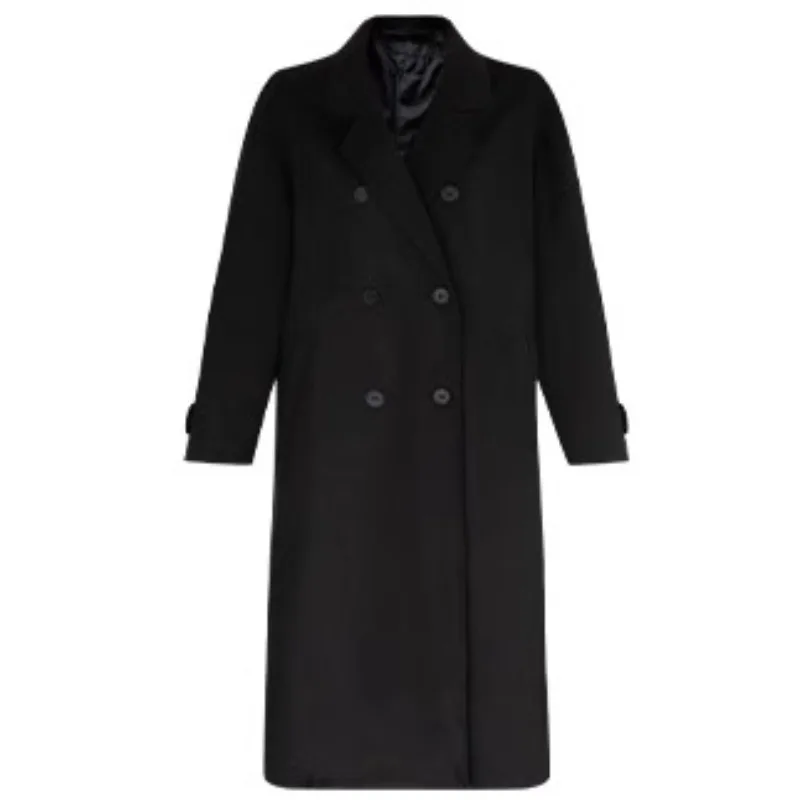 Lady Elegant Wool-like Coat Women Vintage Long Overcoat Black Lapel Jacket Warm Stylish Daily Wear Chic Cold-Season Outfits