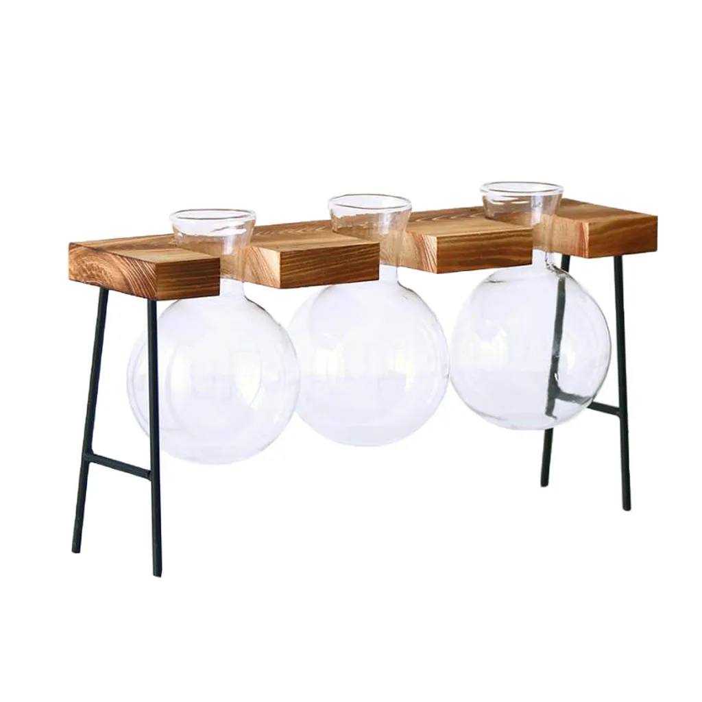 Flower Pot Stand Wooden Planter Display Shelf Rack with Glass Vas E Indoor Outdoor Plant Holder for Balcony Flower Shop