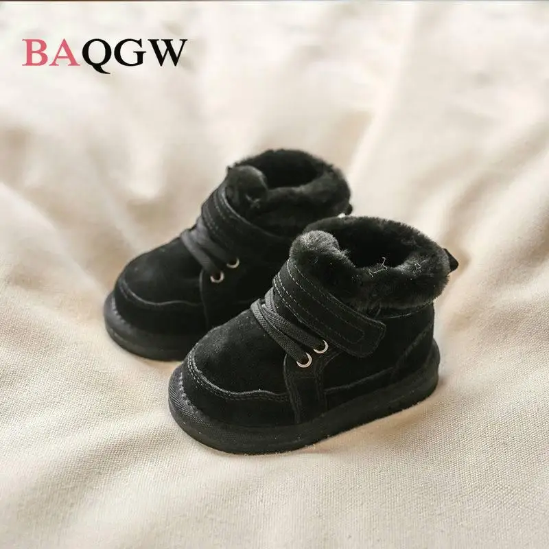 Winter Baby Boots Unisex Leather Cute Warm Plush Rubber Sole Toddler Kids Sneakers Fashion Little Boys Girls School Boots