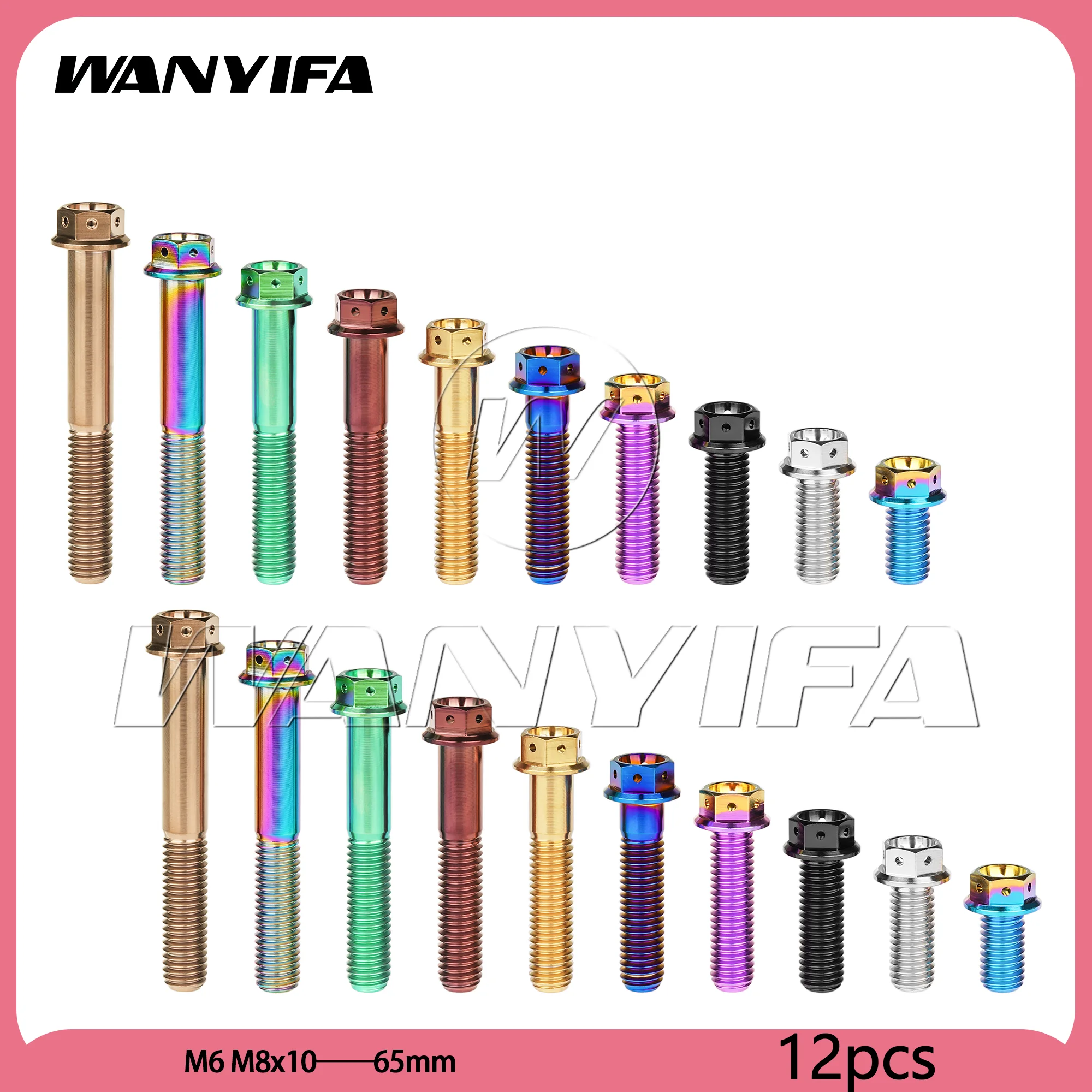 12pcs Titanium Bolt M6M8x10/15/20/25/30/35/40/45/50/55/60/65mm  Small Flange Hex Socket  With Hole For Motorcycle Modification