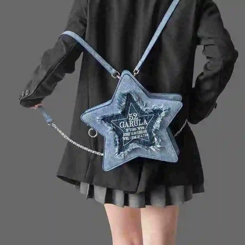 Mochila Anime em forma de estrela para meninas, bolsa de ombro Kawaii de cinco pontas fofa bolsa de armazenamento chique de alta capacidade presente menina, Y2K