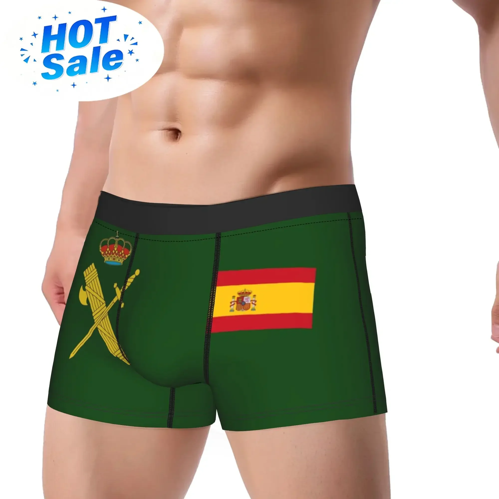 Flag of Spain Plus Emblem Civil Guard Men's Underwear Spanish Boxer Briefs Shorts Panties Funny Soft Underpants for Male S-XXL