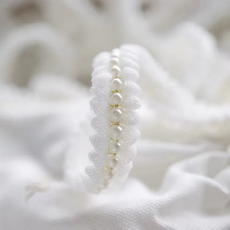 Tissu plissé en maille blanche de 2cm de large, perles brillantes, garniture en dentelle, ruban pour robe de mariée, décoration à réaliser soi-même