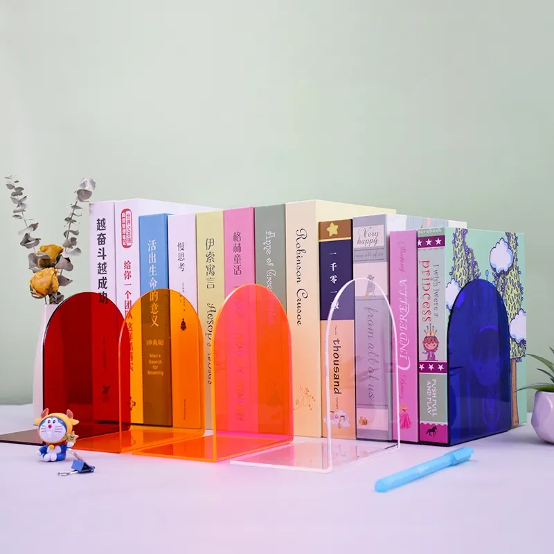 

Color Acrylic Book Stand Bookend Stationery L Simple Message Board Stand Desk Book Shelf Organizer Student Fixed Book Holder