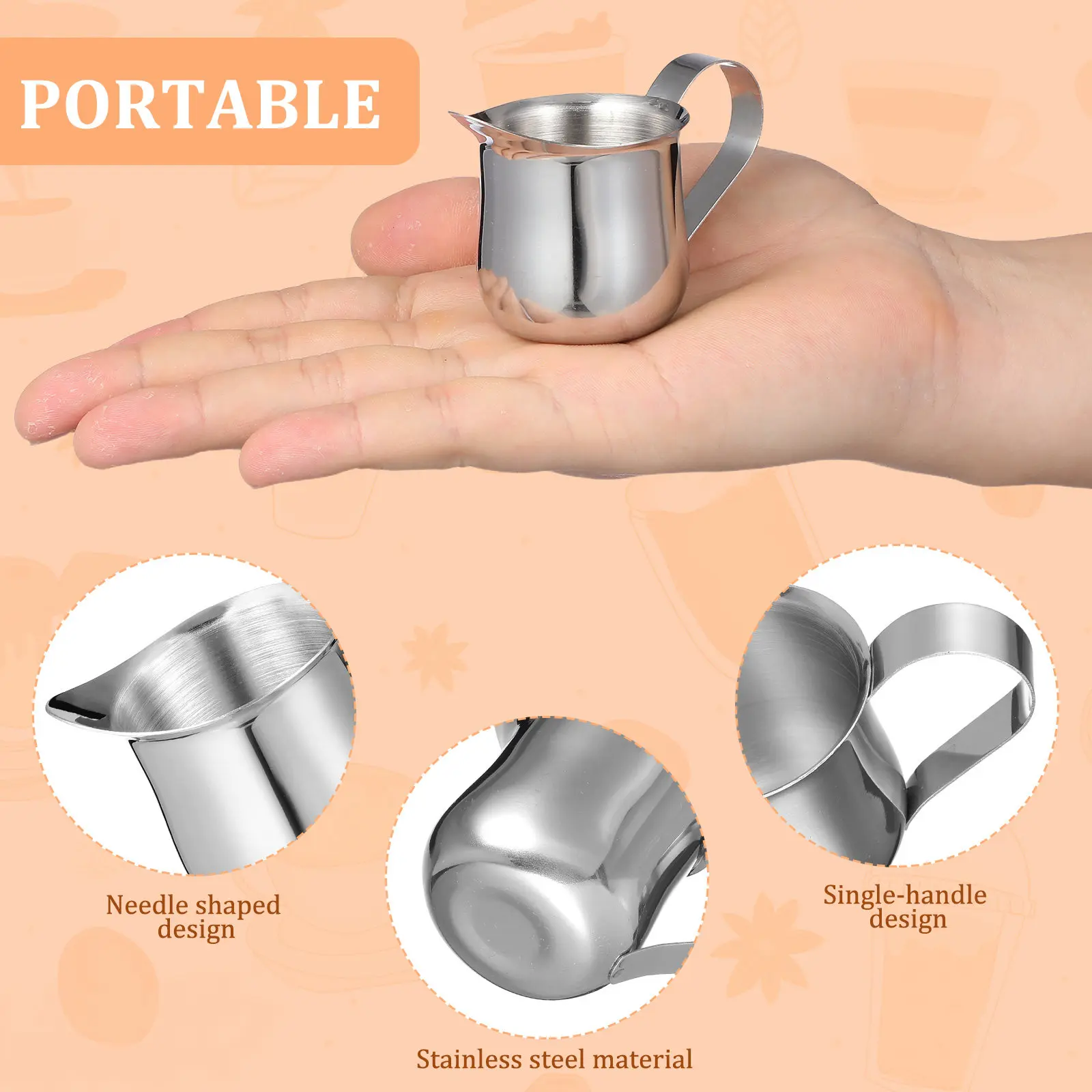 4Pcs Stainless Steel Milk Cream Pitchers Small Coffee Sauce Holders Espresso Measuring Cups for Household Cafe Use