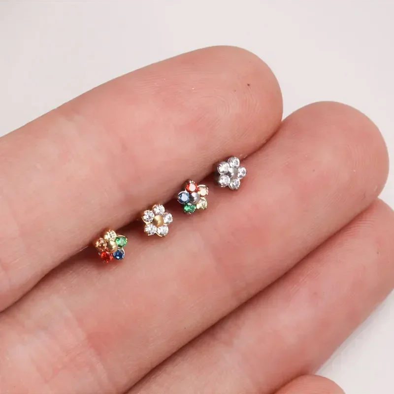 G23 Titanium Colorful Flower Lip Piercing Women 16G 18G Snowflake Heart CZ Tragus Cartilage Helix Conch Daith Earrings Piercing