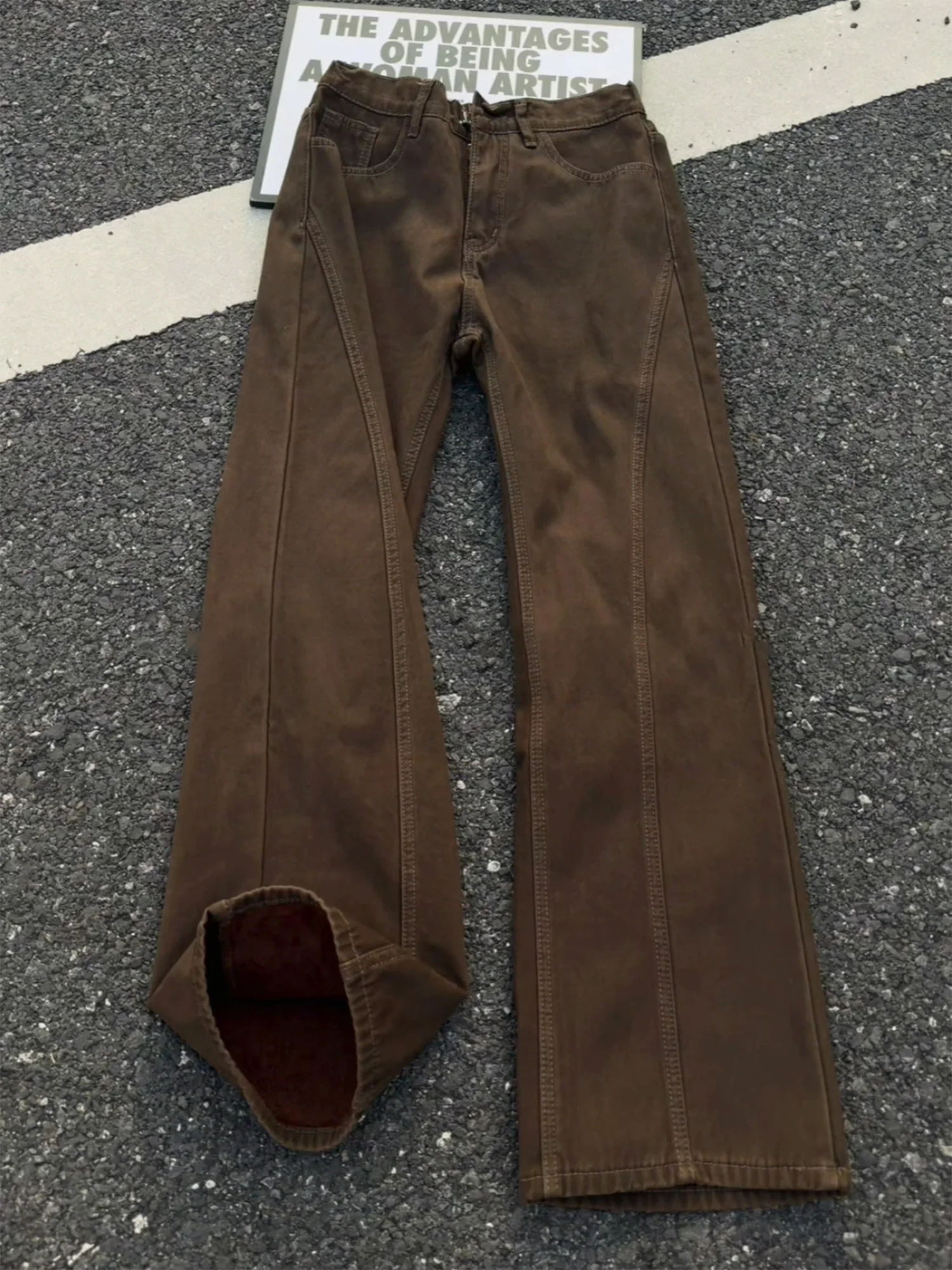 

American Retro Diagonal Cut Men's Jeans Autumn Winter Straight Leg Long Pants Casual Trendy High Street Style Warmth