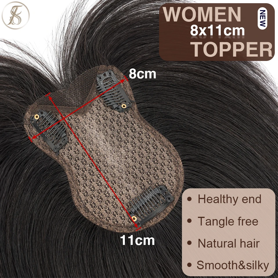 Human Hair Toppers for Women with Wispy Bangs 3.14×4.33 Inch Breathable Base Clip in Lightweight Hairpieces Add Hair Volume