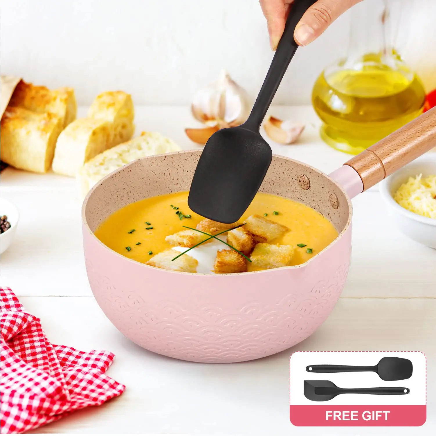 Imagem -05 - Quart Saucepan com Tampa Panela de Leite Antiaderente para Indução e Fogão a Gás Pequenos Panela para Molho Sopa Pasta Egg Rice Pink 2.1