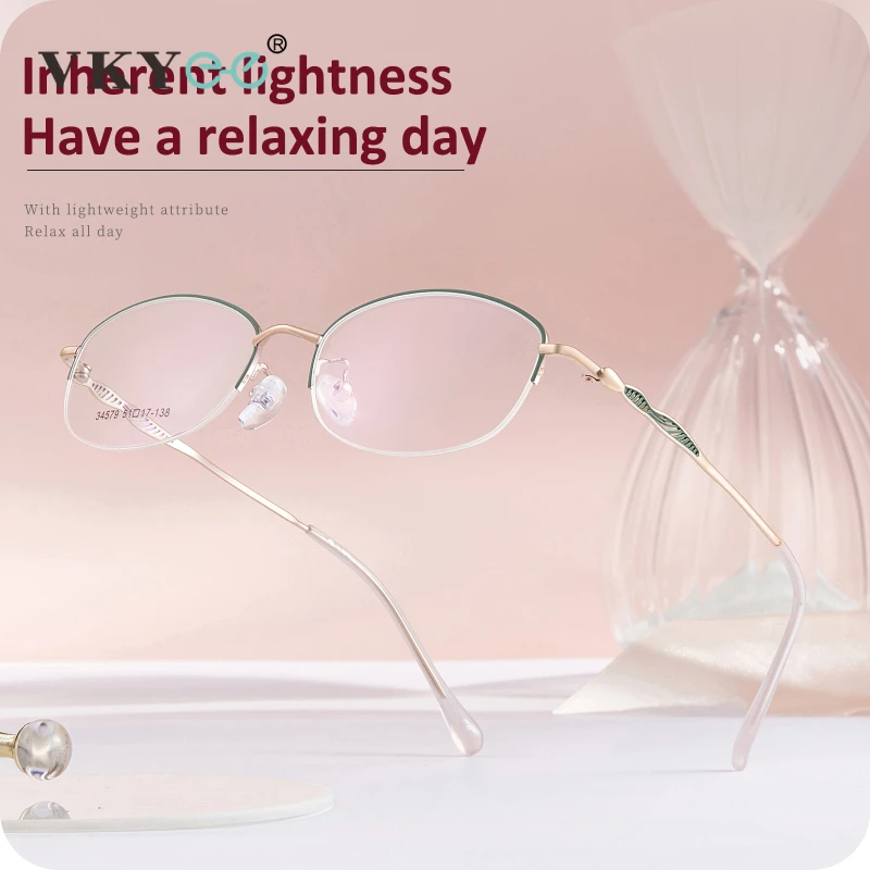 VICKY Lightweight Fashion Elegant Ladies Alloy Half Rim Eyeglasses Frames Tender Oval Anti-Blue Light women Customized 34579