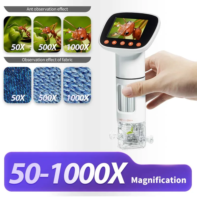 2 Inch 1080P HD Video Microscope 1000X for Biological Observation PCB Repair Coin Inspection Student Study Lab Education