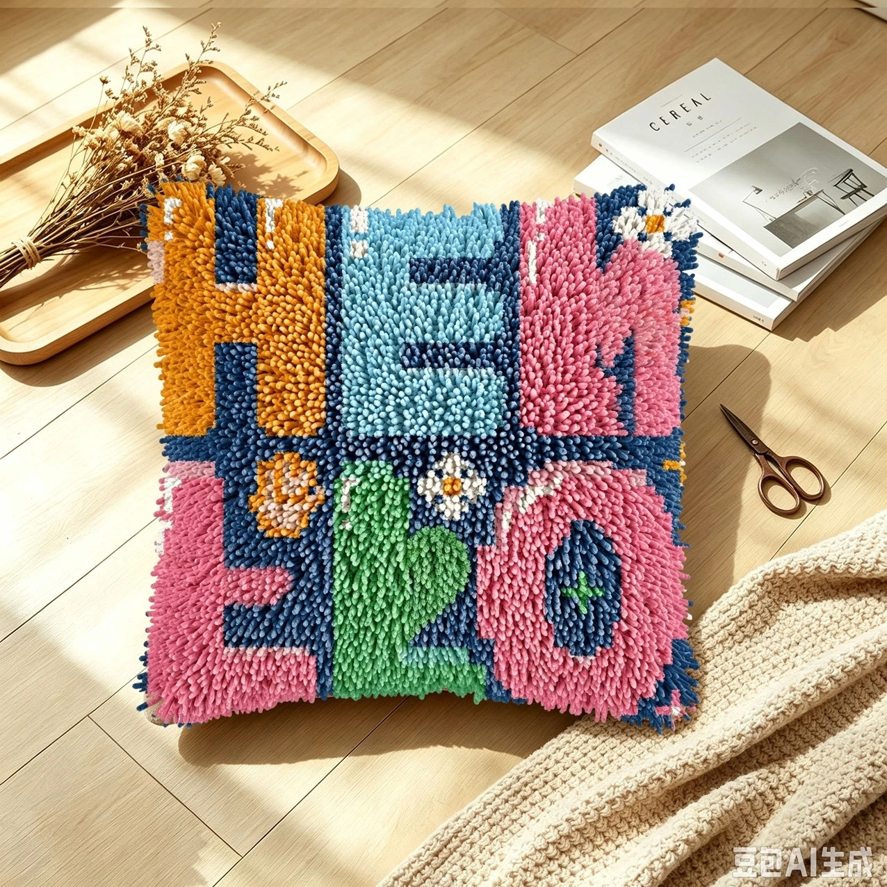 1 Set Hello Knot Kissen-Lochstich-Kit, Kissenbezug-Set für Handarbeiten, Lochstich-Sets, DIY, anfängerfreundliche Stickerei – Detail 2