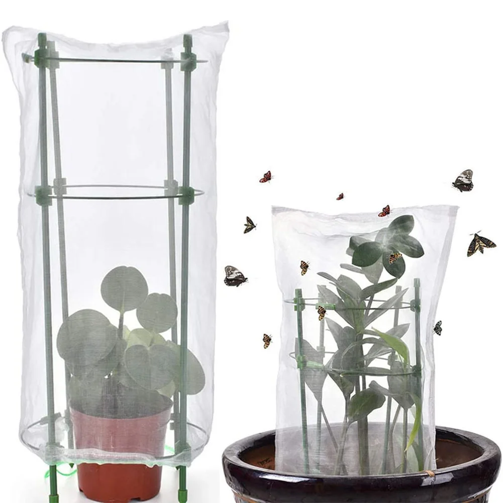 Potted Plant Growing Protection Net Cover Breathable And Transparent 1Insect Mesh 1Seedling Growth Cage Barrier Screen