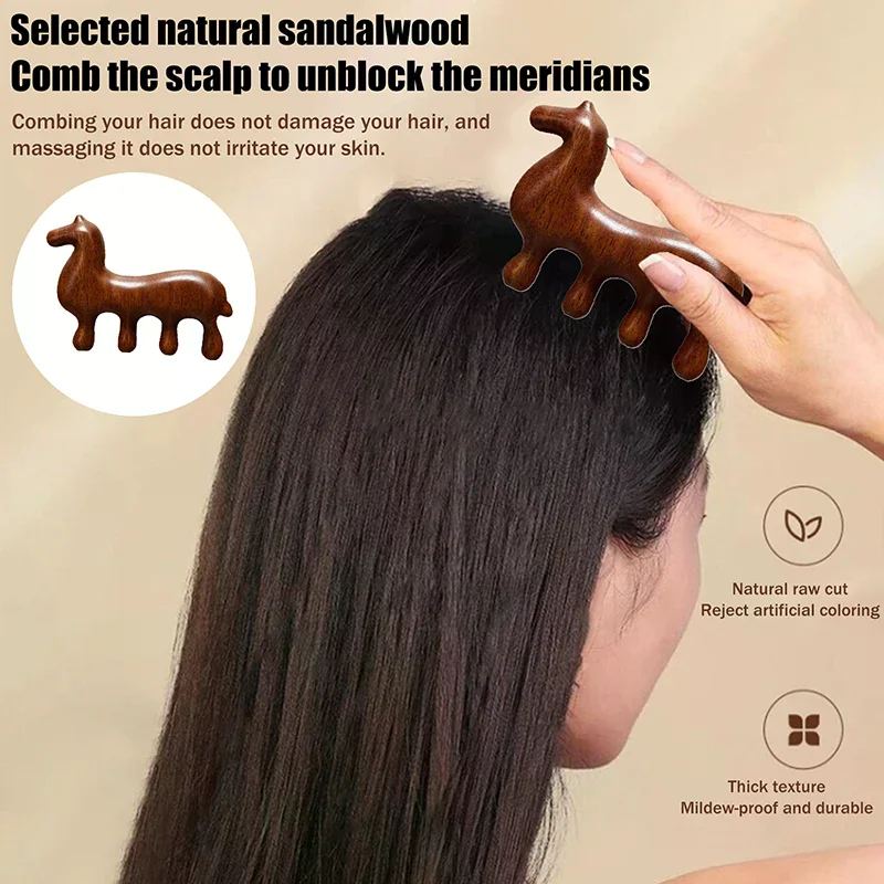 

Sandalwood Meridian Massage Comb Zodiac Horse Design Therapy Massage Comb Coarse Tooth Scalp Point Massage Brush