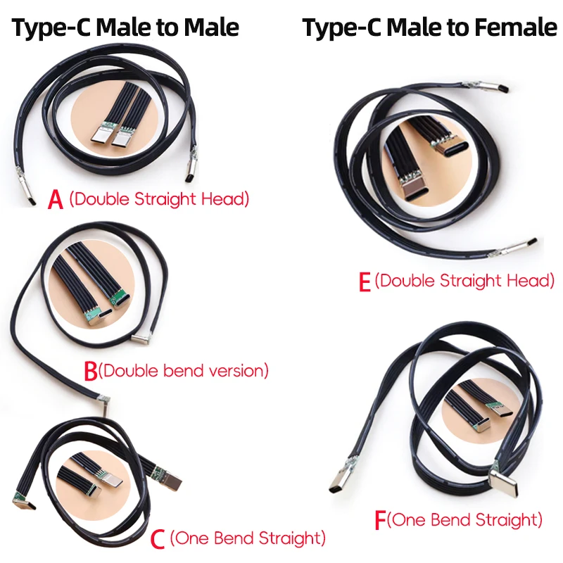 Type-C Flat Flexible Cable 40k 60hz Type-C Male/Female DIY Flat Silicone Cable Driving Recorder Android Data Cable