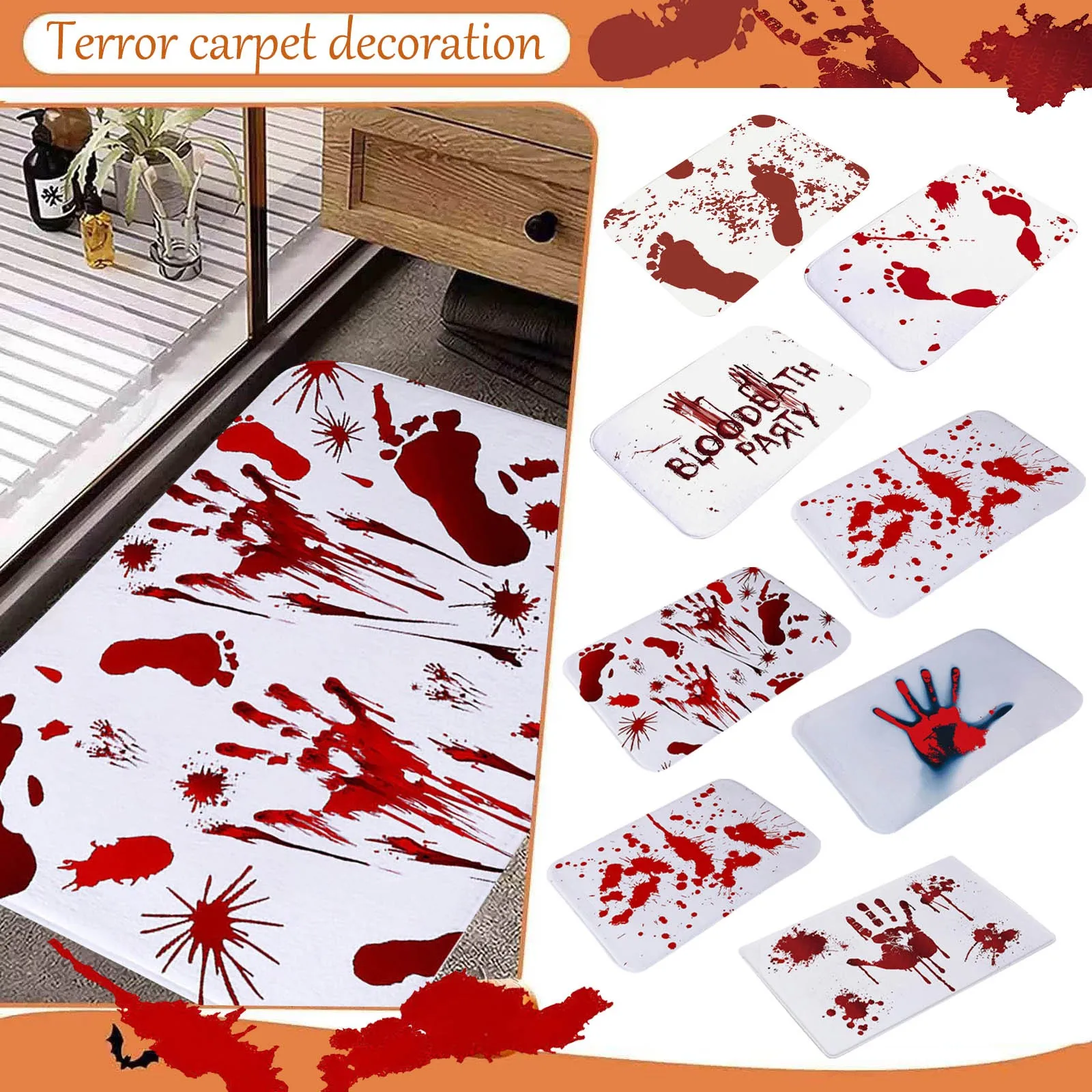 Halloween Blood Bathroom Carpet Quick Drying Footprints Halloween Decor Floor Rug With Anti-Slip Bottom Shower Mat Bloody