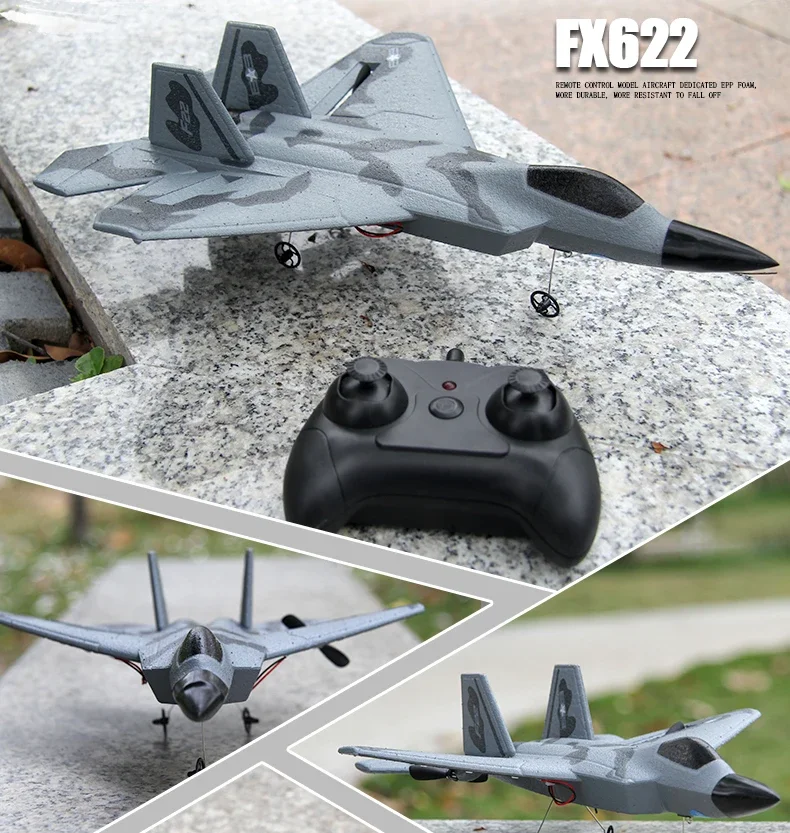 FX622 F22 Raptor Samolot RC - 2.4G 3-osiowy Żyroskop 2-Kanałowy Sterowanie Rozróżnionym Kierunkiem Koła EPP Piankowy Szybowiec Przyjazny dla Początkujących