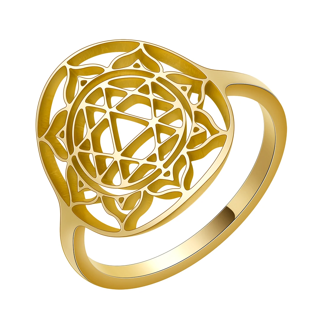 Sri Durga Yantra Ring Stainless Steel For Women Gold Plated Ring Female Bohemian Wedding Party Gifts Chain Jewelry