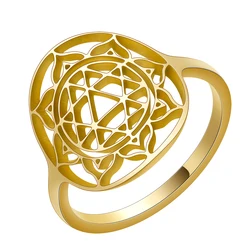 Sri Durga Yantra Ring Stainless Steel For Women Gold Plated Ring Female Bohemian Wedding Party Gifts Chain Jewelry