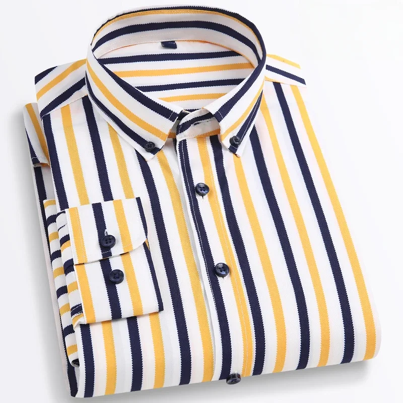 

Fashion korean elastic striped long-sleeve shirts for men slim fit formal plain shirt soft thin deigner clothes cheap clothes