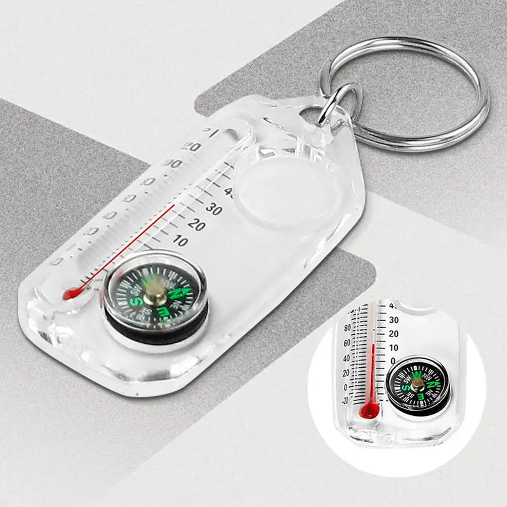 Compass And Thermometers Keychain Survival Thermometer Compass Keychain Mini Pocket Sized Compass Keyring Gear Outdoor Equipment