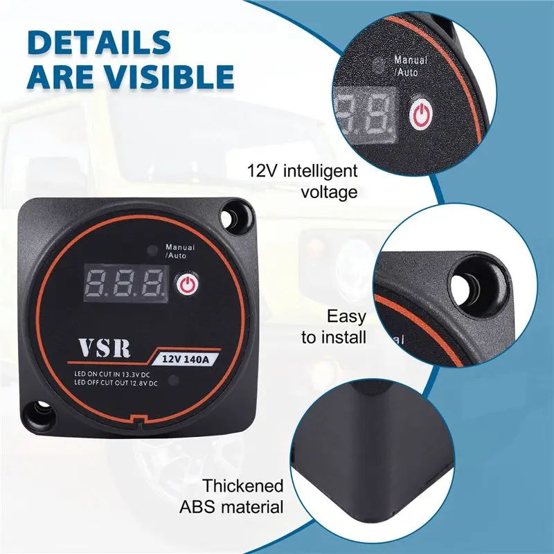 A76T-Voltage Sensitive Split Charge Relay Digital Display VSR 12V 140A For Camper Car RV Yacht Smart Battery Isolator Charge