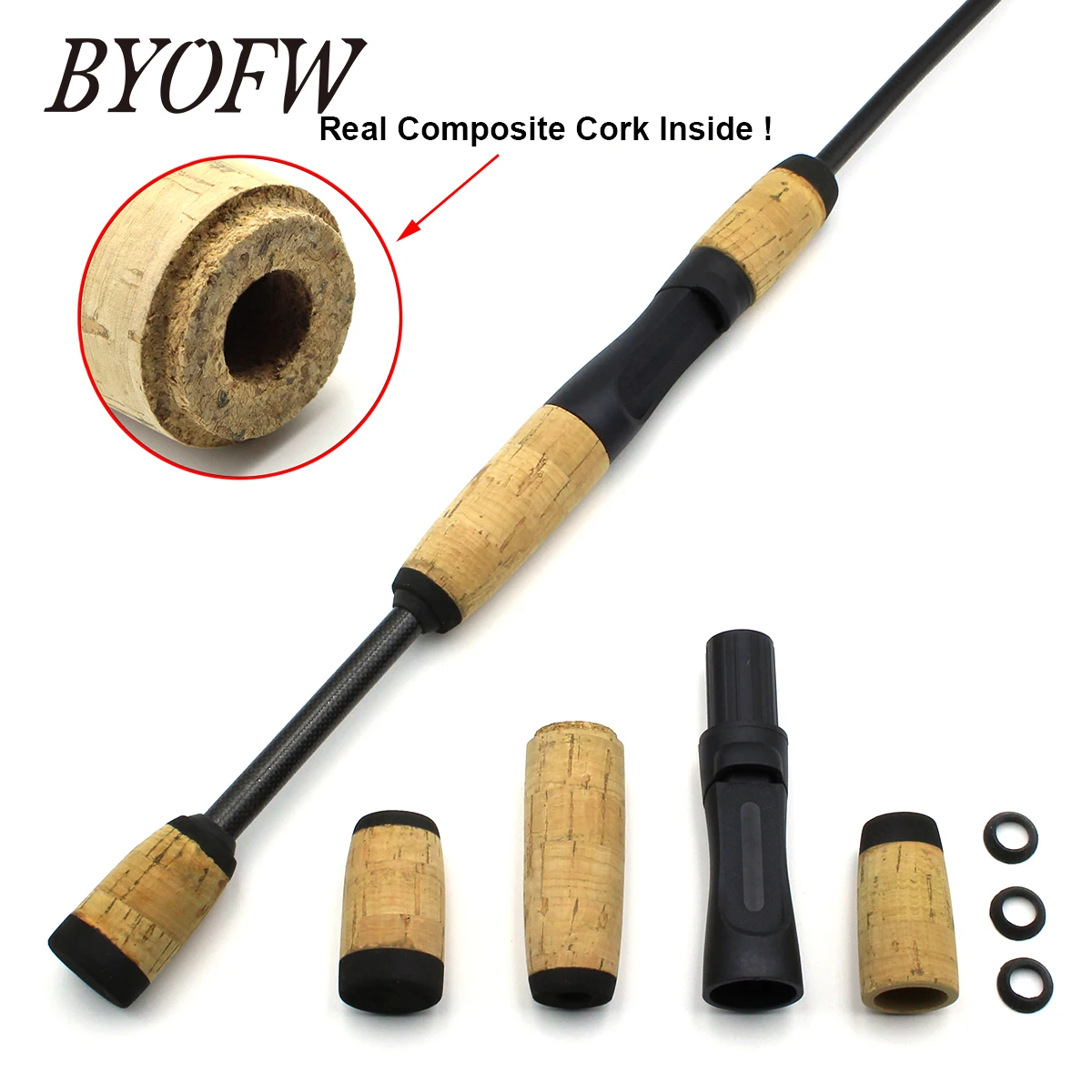 

BYOFW 1 Set Spinning Fishing Rod Handle Kit High Quality Composite Cork With 16# FDS Similar Type Reel Seat Portable DIY Repair