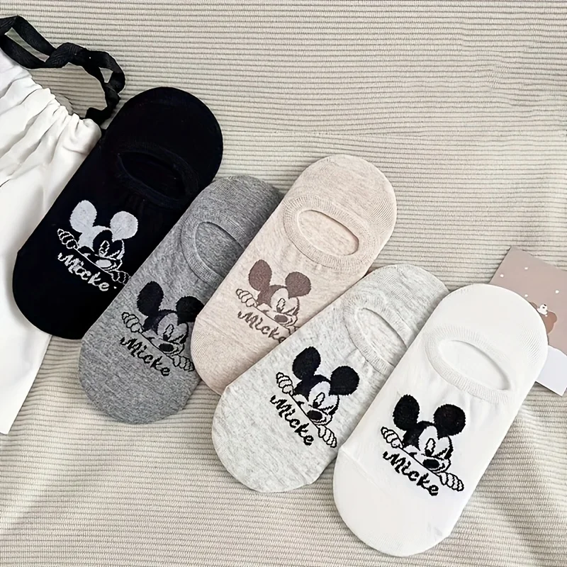 

5 Double Spring/Summer Neutral Fashion Disney Cute Anime Cartoon Mickey Mouse Multi functional Leisure Breathable Boat Socks