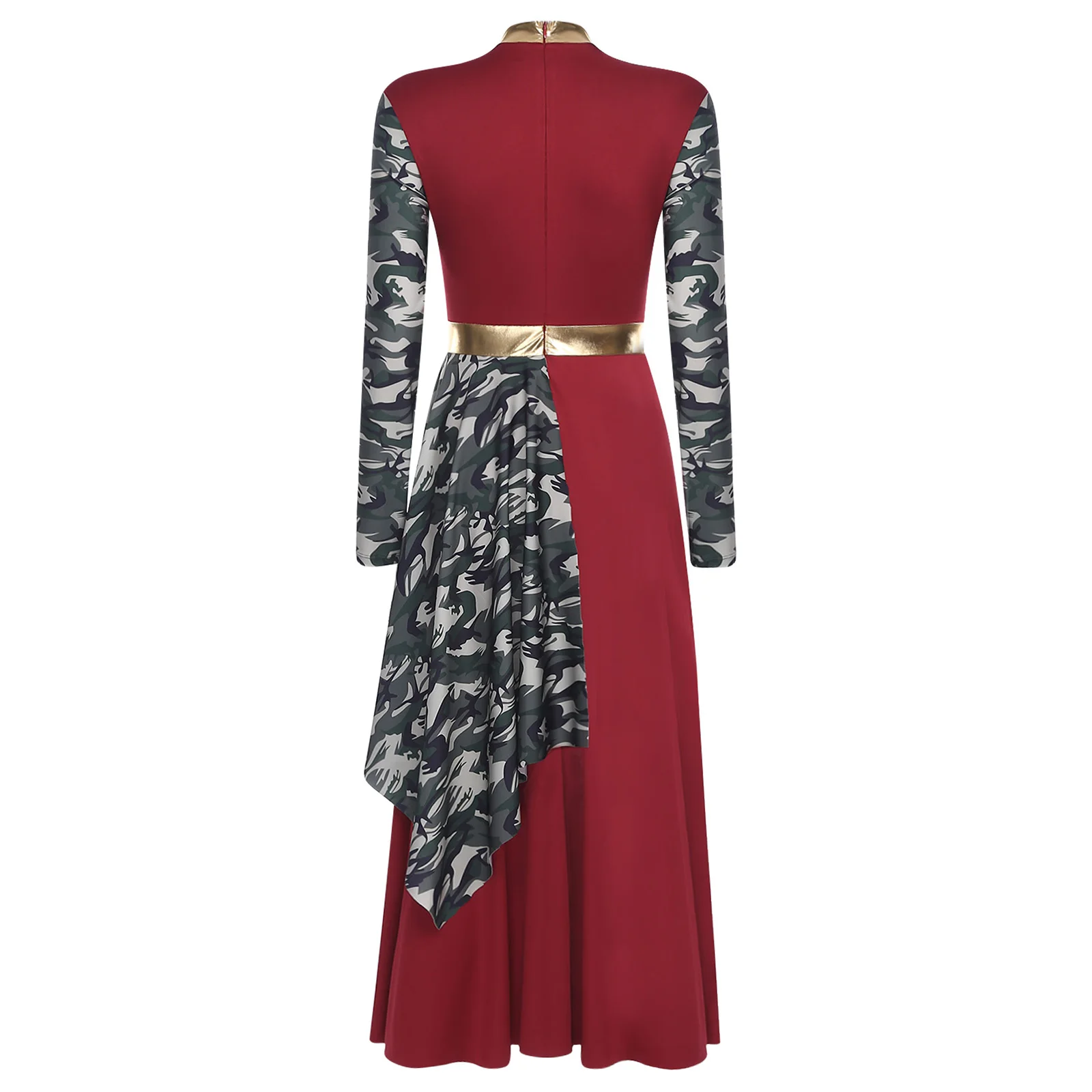 Womens Worship Praise Dance Dress Performance Costumes Long Sleeve High Waist Asymmetrical Dress Modern Lyrical Dance Costumes