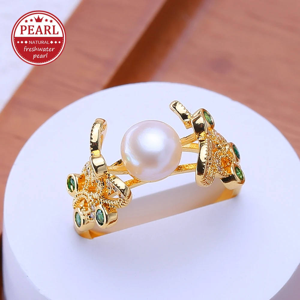 FENASY Natural Freshwater Pearl 18K Gold Plated Adjustable Rings for Women,Suitable for Daily Wea,Party,wedding,Birthday Gifts