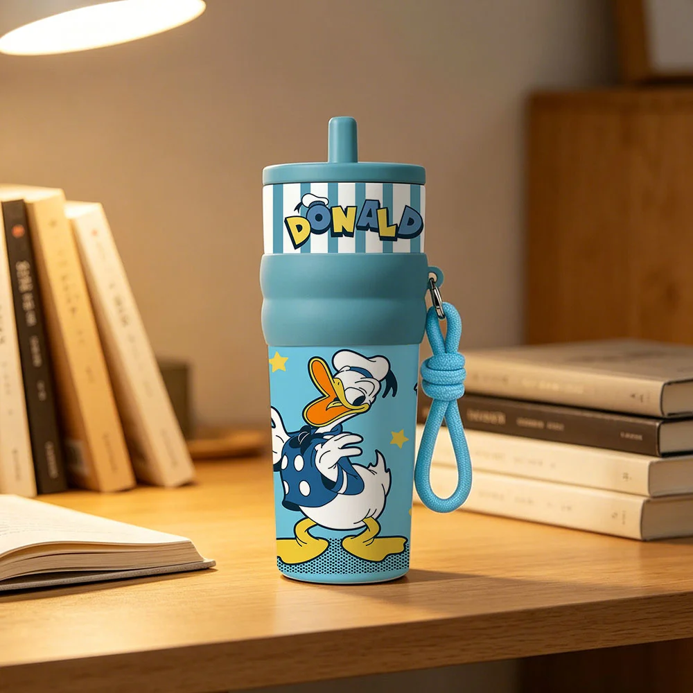 1pc 25oz Disney Donald Duck Stainless Steel Tumbler Insulated Travel Mug with Straw Hanging Rope Portable Cup for Car Outdoor view 6