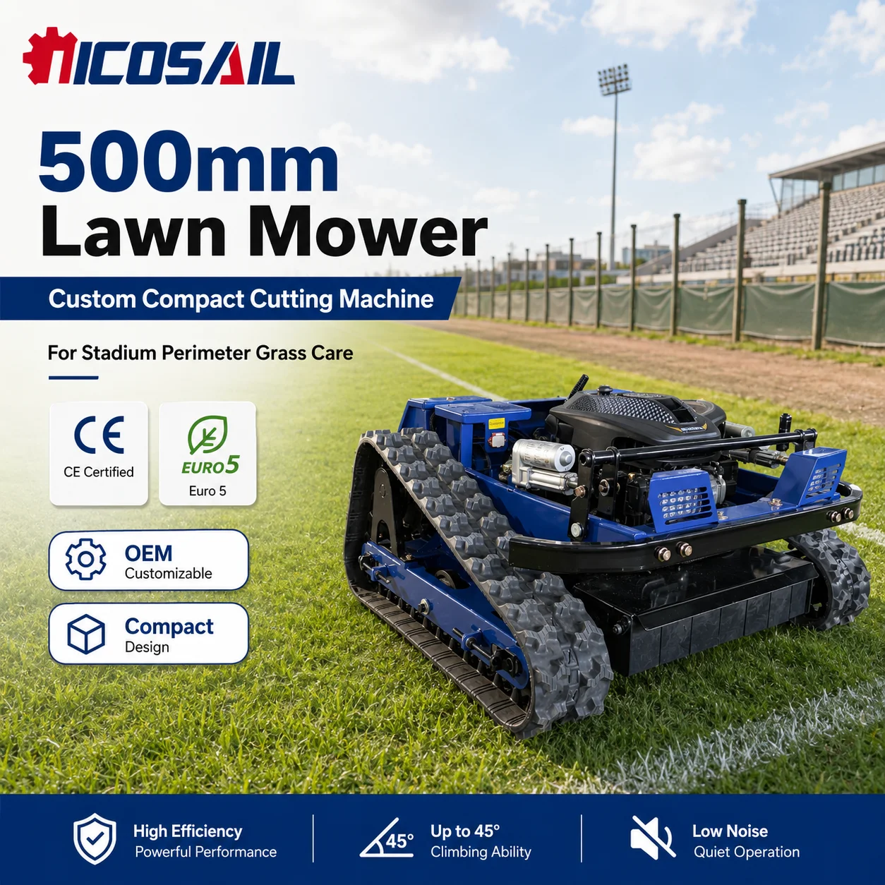 500mm Cutting Width Compact Lawn Mower CE Certified Euro 5 Engine for Stadium, Park and Commercial Landscaping Maintenance
