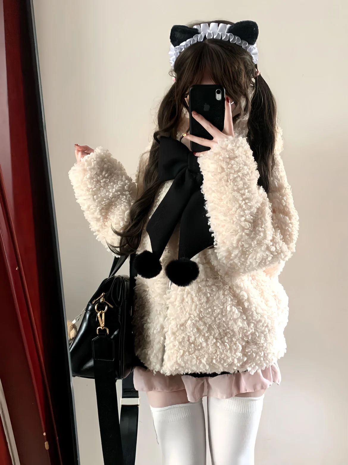 معطف نسائي قصير بتصميم أصلي من فرو الخروف بنمط الدب، أنيق للخريف والشتاء، مصنوع من ألياف البوليستر