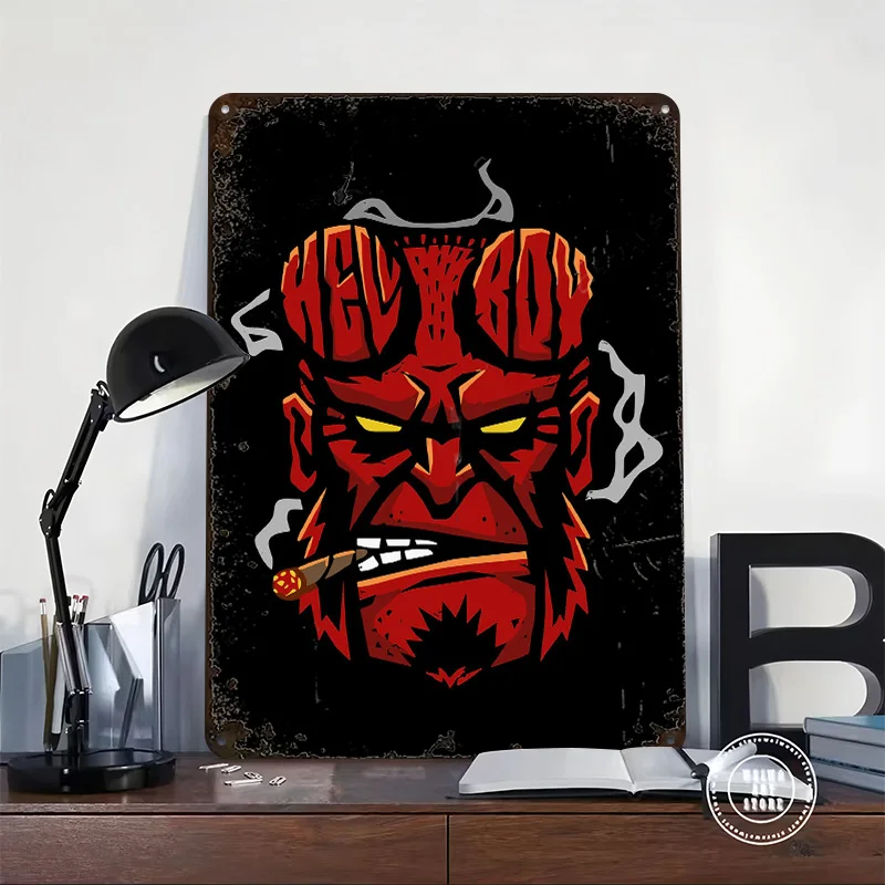 Hellboy Smoking Cigar Poster Customized Vintage Metal Signs Wall Art Retro Tin Plaque for Decoration Bedroom Bathroom Decor Room
