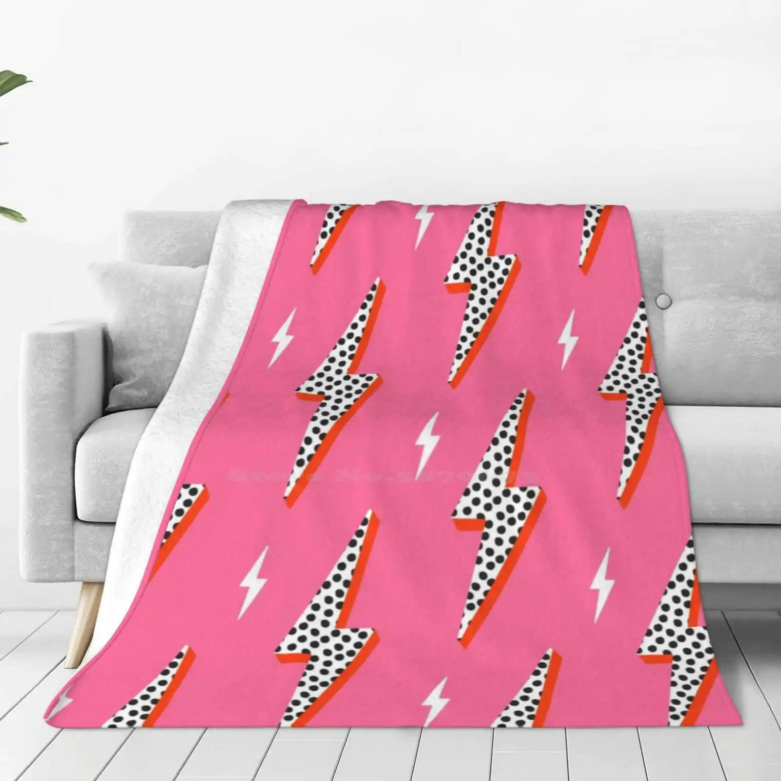 Lightning Bolt Thunder Flash Preppy Pink Creative Design Comfortable Warm Flannel Blanket Yellow Thunder Flash Cool Blue Power