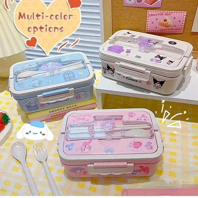 Sanrio Kuromi Wheat Straw Lunch Box Heatable with Tableware Melody Large Capacity Compartment Eco-Friendly Student Lunch Box