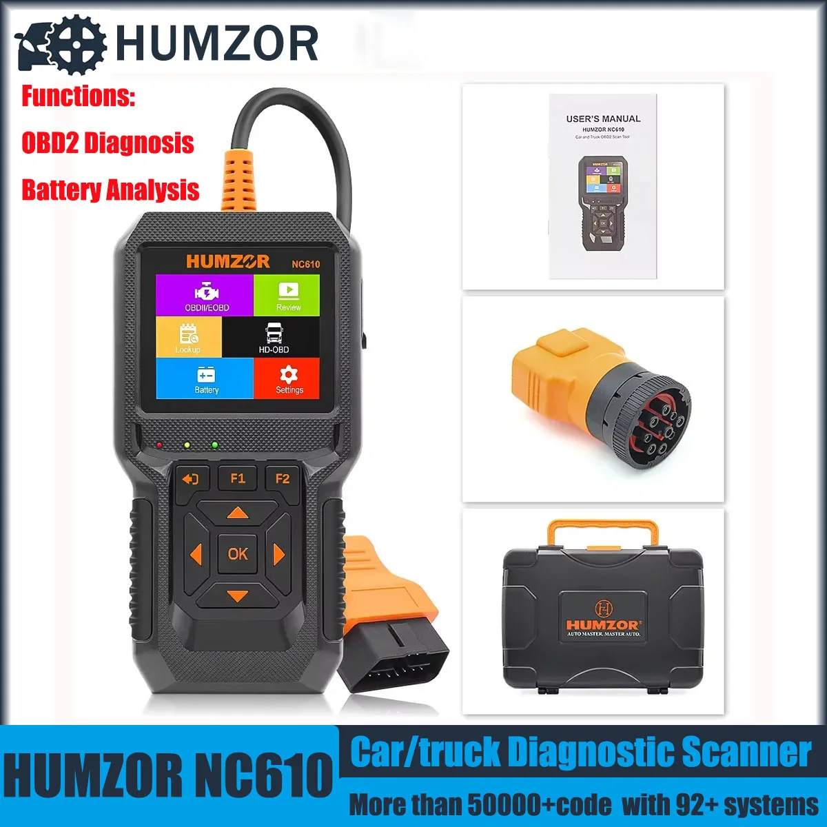 

HUMZOR NC610 2in1 Full System Car truck Diagnostic Scanner 12 24V OBD2 scanner obd code reader car check engine automotive fault