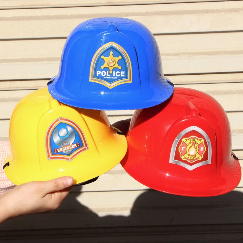 Dziecięca czapka strażak dziecięcy Halloween Cosplay strażak plastikowy kask chłopców działający rekwizyty imprezowe do odgrywania ról policyjne czapki inżyniera