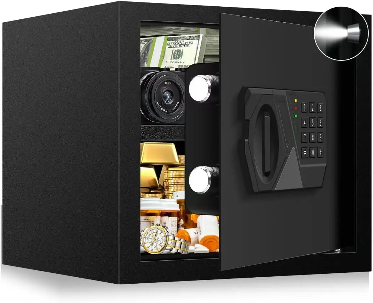 1.6 Cu ft Small Fireproof Safe Box, Digital Security Home Safes Water and Fireproof with Electronic Keypad Keys and Alarm System