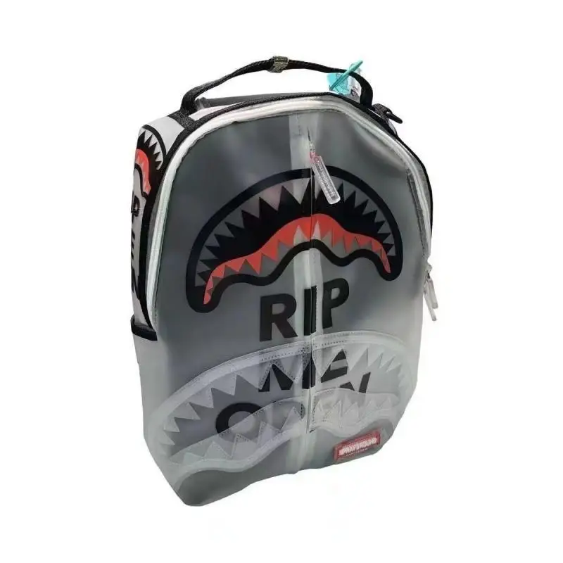 Fashion Shark Letter Backpack Men Sport Style Transparent Large Capacity Rucksack Women Waterproof Lightweight Unique Backpack