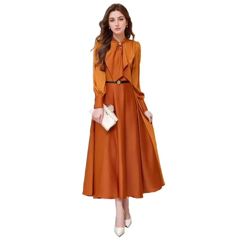 Spring 2024 Fashion Office Lady Aline Casual Dress Women\'s  Elegant Long Sleeve Midi Dress Green Black Vestidos Para Mujer